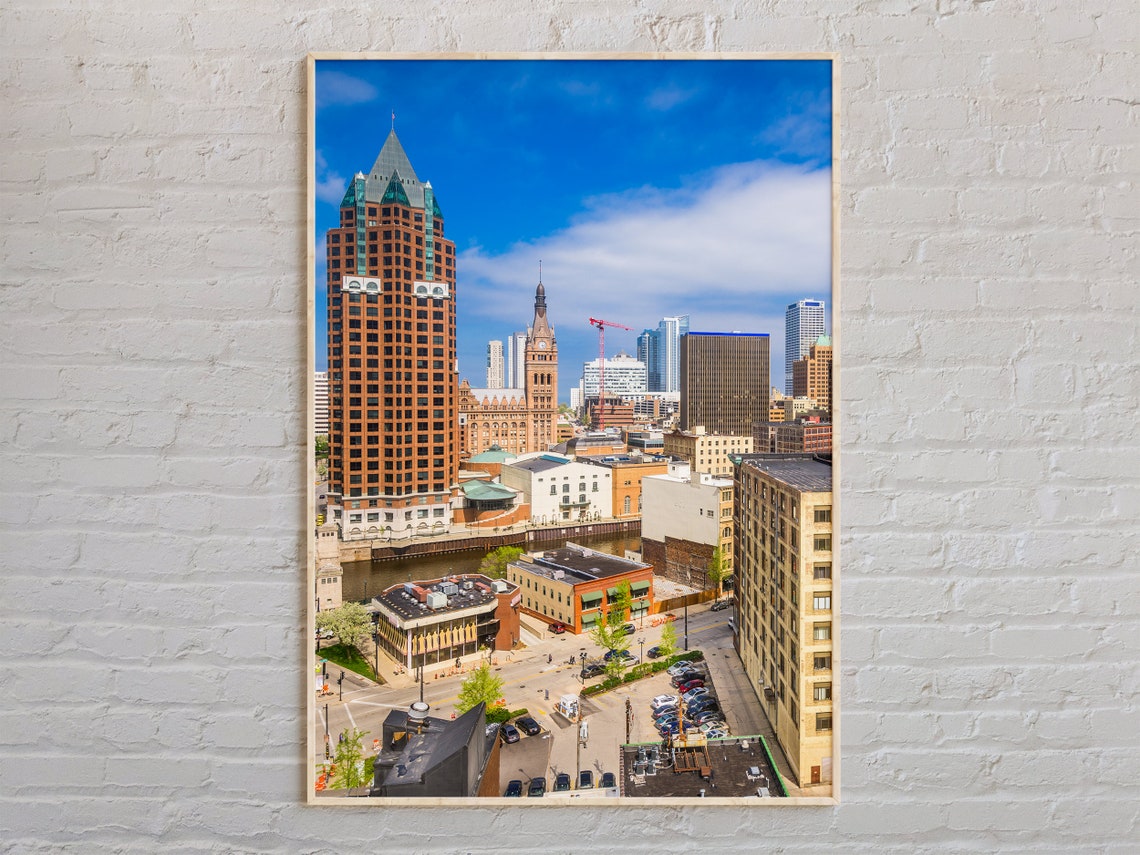 Real Photo Milwaukee Wisconsin Downtown Skyline River View Poster