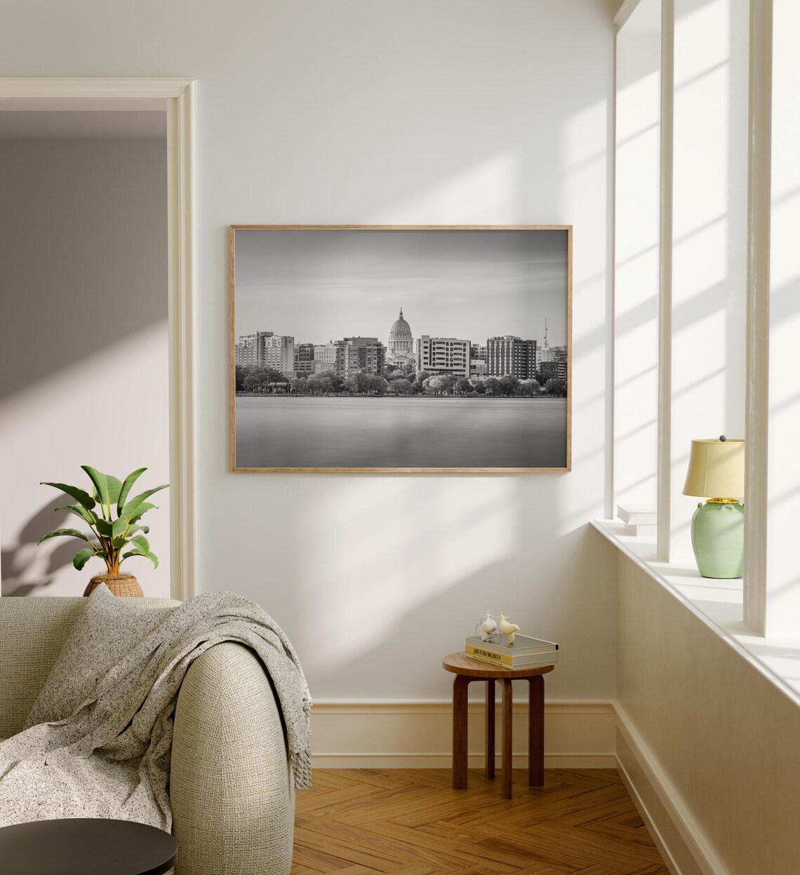 Madison Wisconsin Capitol Dome Black and White Lake Skyline Poster - Image 5