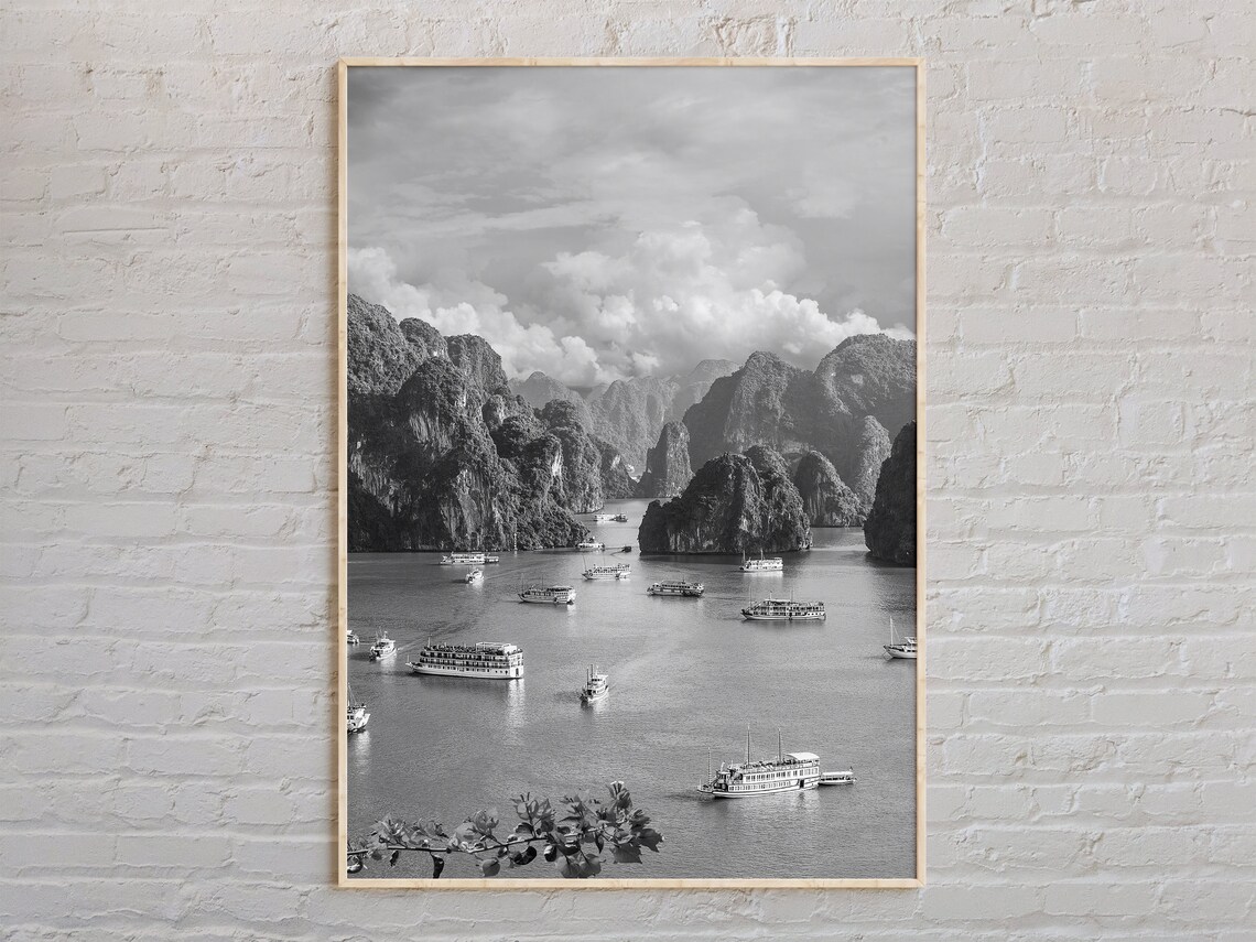 Ha Long Bay Vietnam Black And White Photography Travel Poster