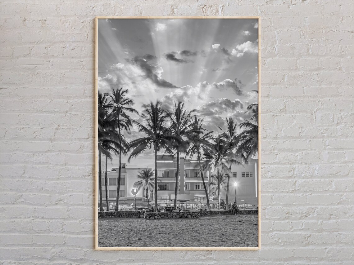 Black and White Miami Beach Travel Poster