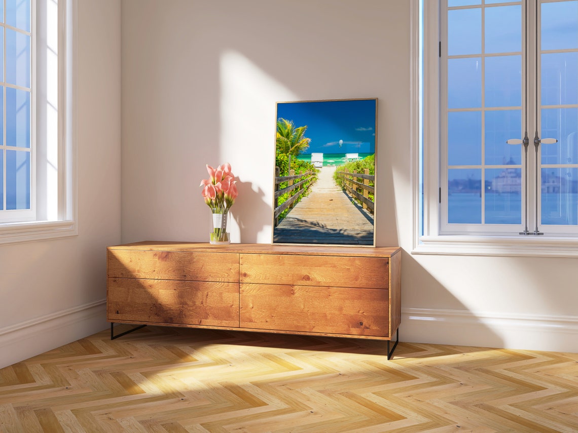 Florida Beach Boardwalk Path to Turquoise Ocean and Palm Poster - Image 4