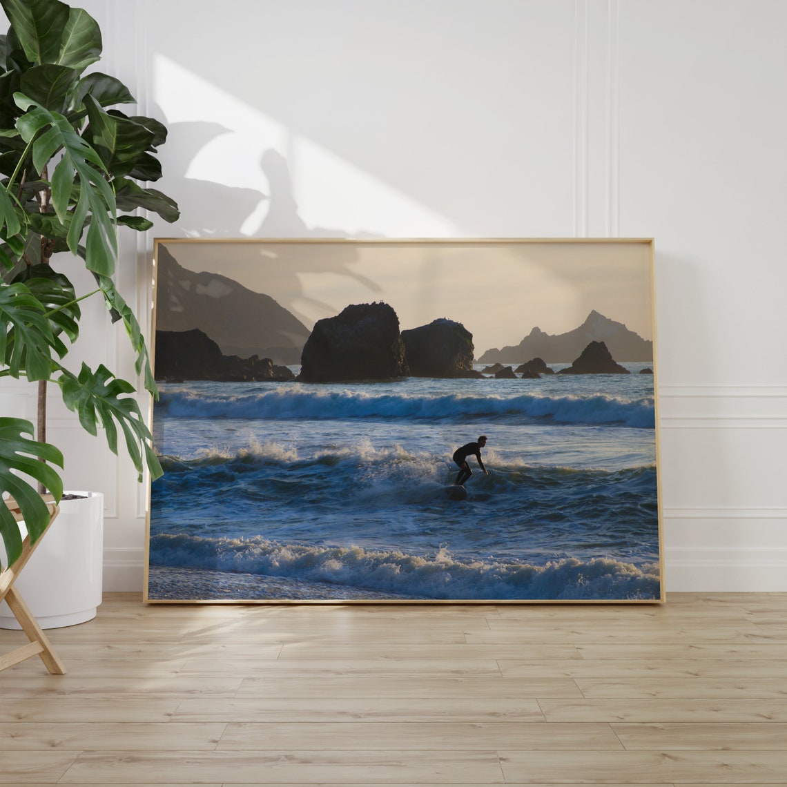 Pacifica California Surfer Sunset Wave Rocky Coastline Photo Poster - Image 2
