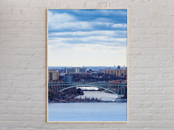 Bronx Steel Bridge Over Water New York City Skyline Photography Poster