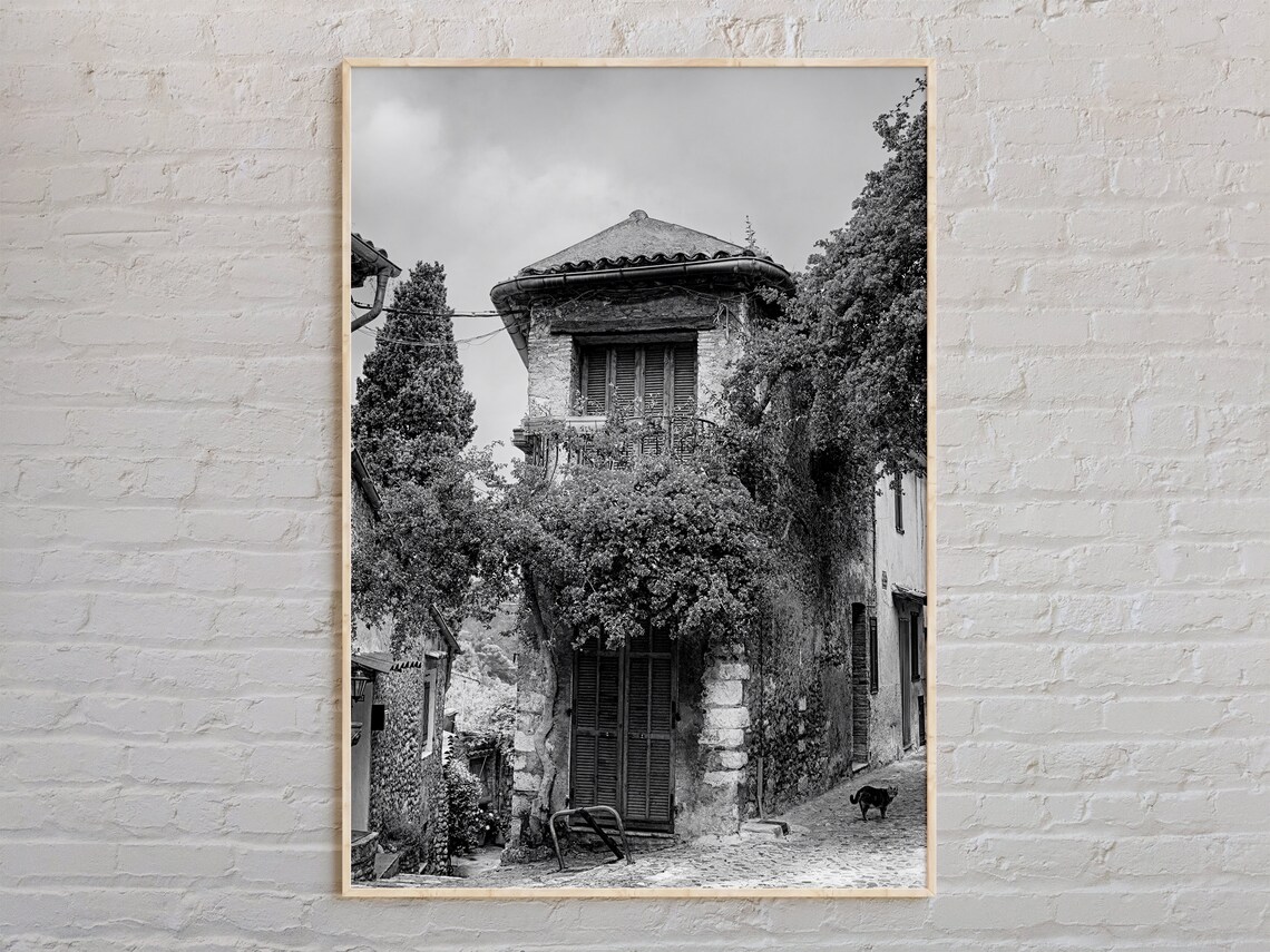 Old French Village Street Black And White Travel Photo Poster