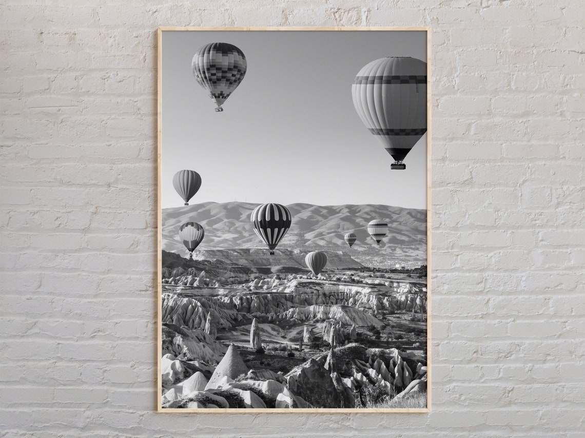 Cappadocia Hot Air Balloons Black And White Turkey Photo Poster