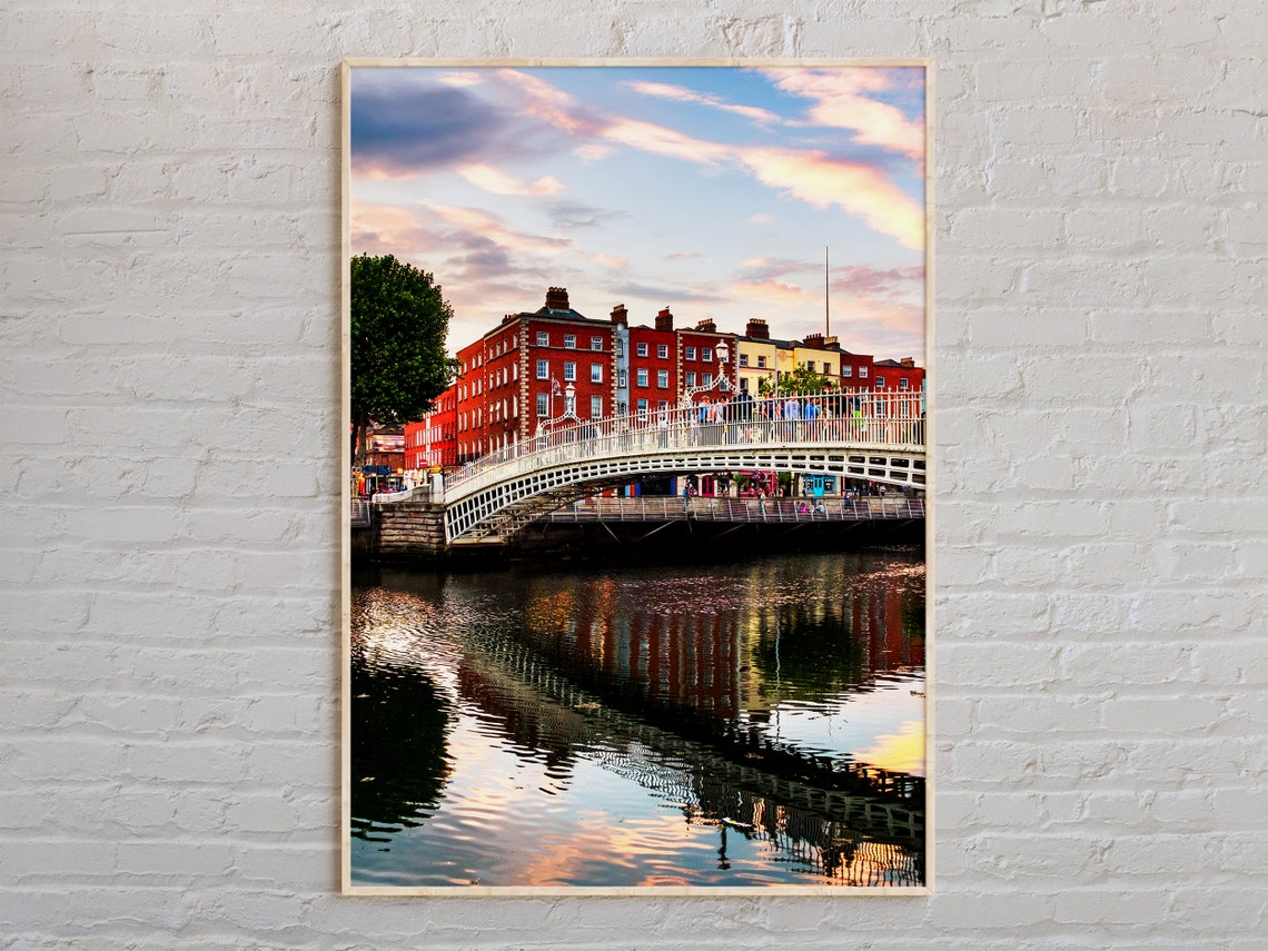 Dublin Ireland Ha Penny Bridge River Liffey Sunset City Poster