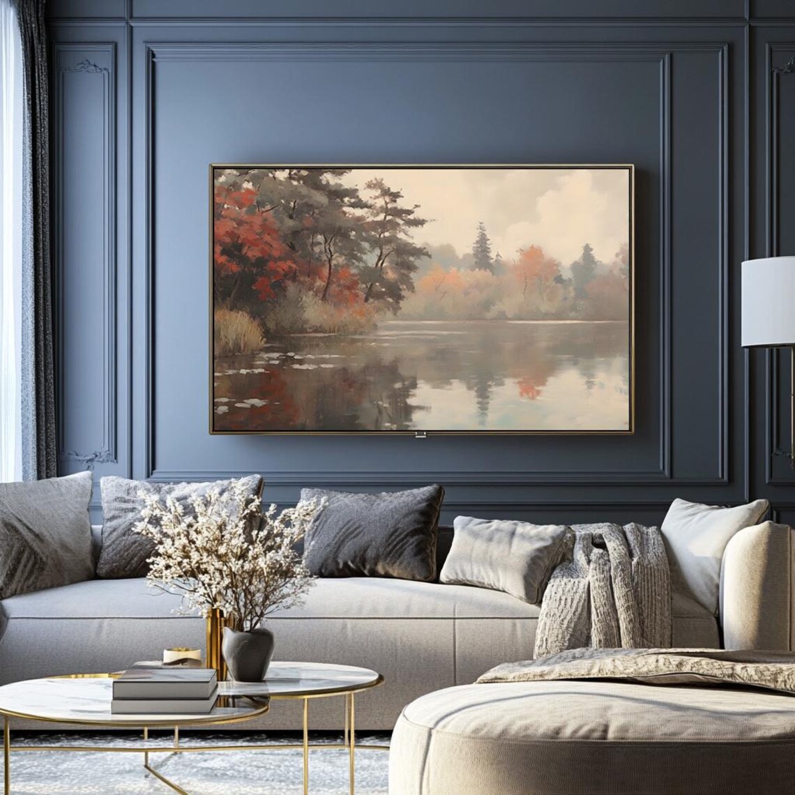 Autumn Lake with Red and Gold Foliage Reflections Calm Poster - Image 2