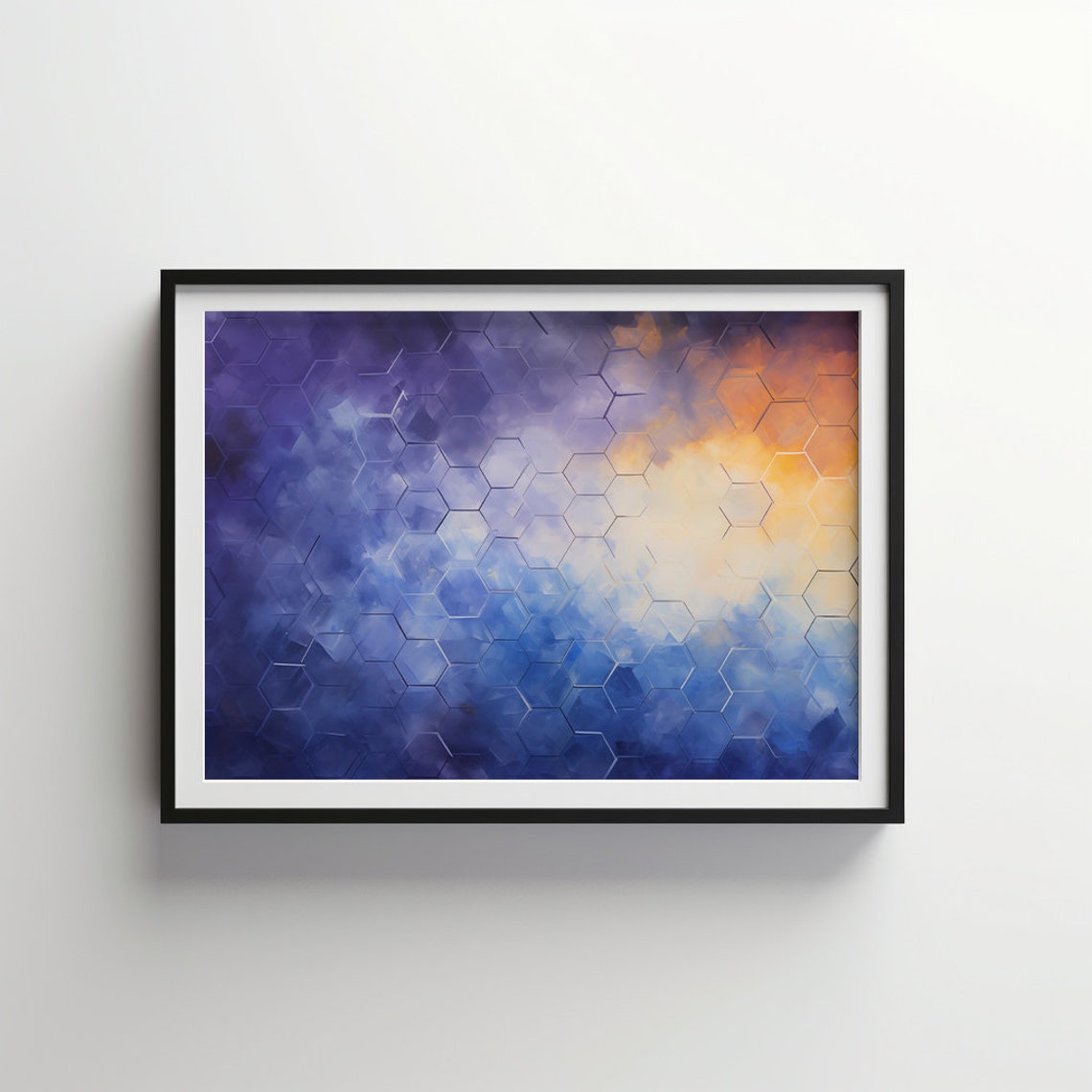 Galactic Honeycomb Indigo and Gold Hexagon Abstract Gradient Poster