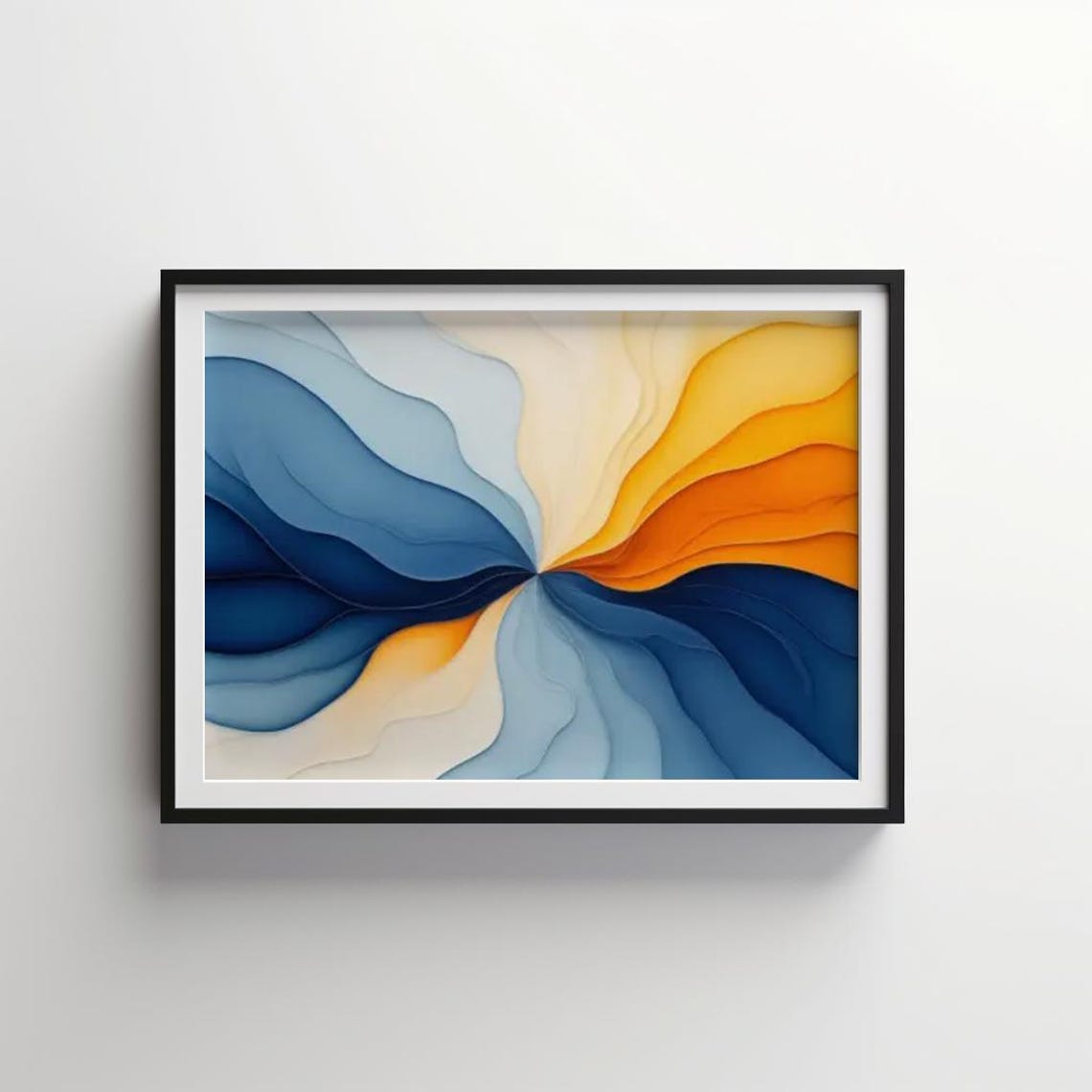 Abstract Flowing Waves Radiating Blue Gold Ribbon Art Poster