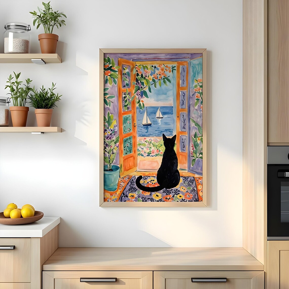 Henri Matisse Style Black Cat Watching Sailboats Open Door Sea Poster - Image 4
