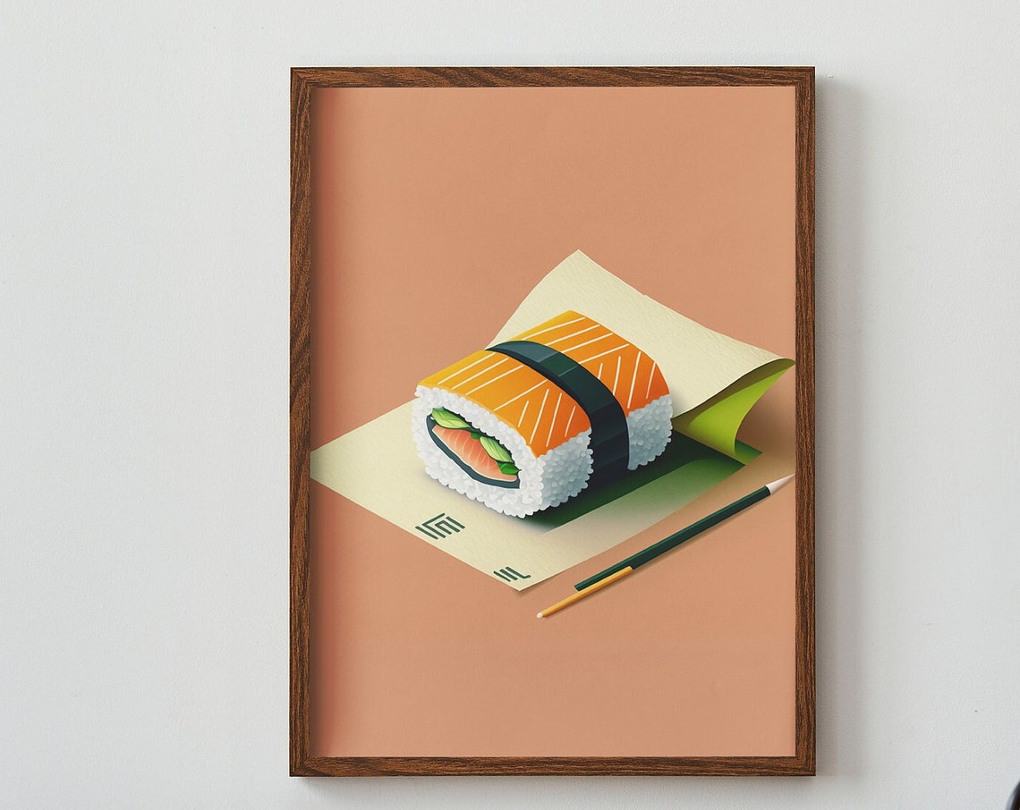 Salmon Maki Sushi Roll Paper Cut Japanese Food Artwork Poster