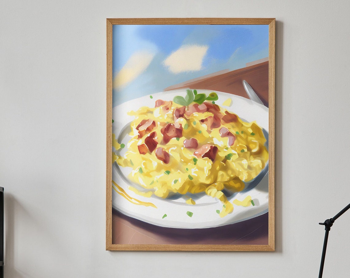 Scrambled Eggs with Bacon Breakfast Still Life Painting Poster