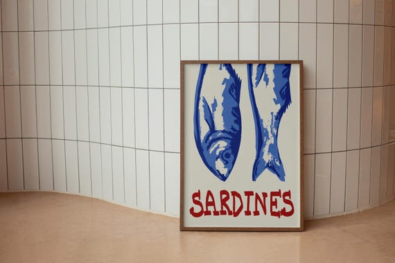 Sardines Vintage Art Print, Eclectic Kitchen Decor