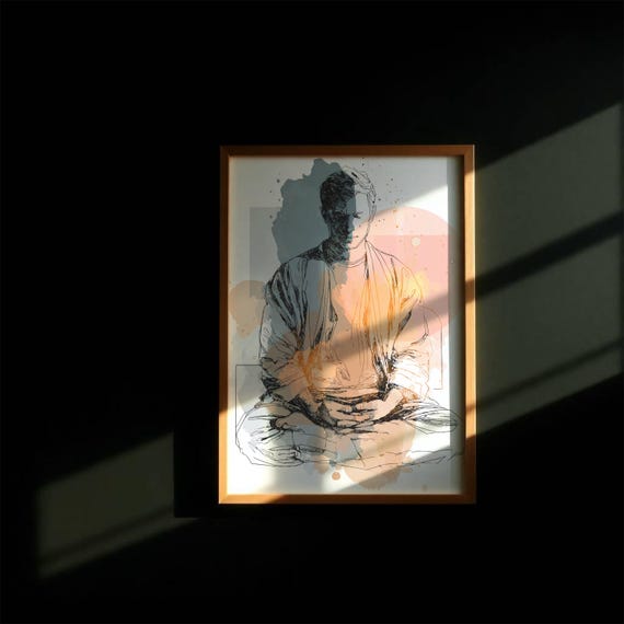 Wall Art Meditating Man Print Abstract Figure Drawing Yoga Home Decor Modern Minimalist