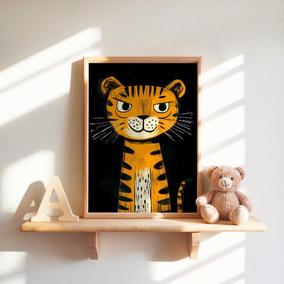 Tiger Art Print Nursery Decor Kids Room Cute Animal Illustration Wall Modern