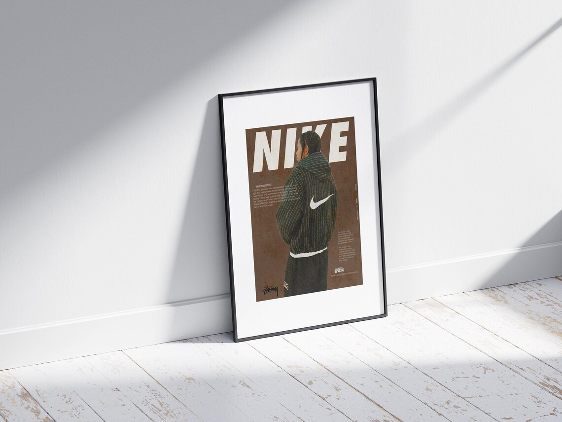 Nike Stussy Streetwear Hoodie Portrait Brown Retro Collab Art Poster
