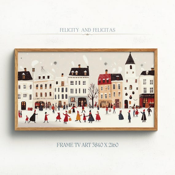 Christmas City Frame Tv Art Retro Winter Tv Art Winter Holiday Farmhouse Decor Cute Christmas Decor