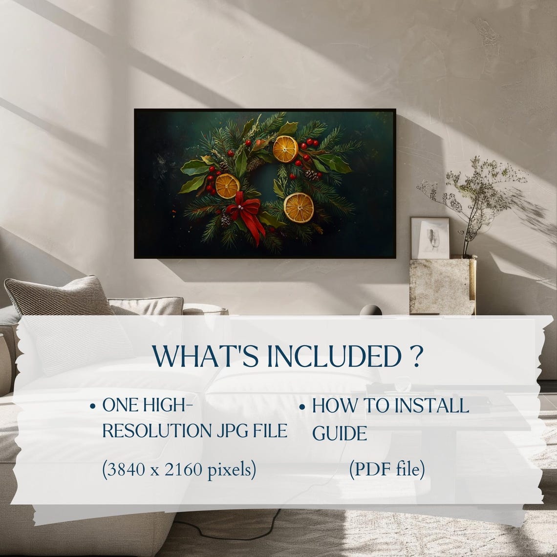 Christmas Wreath With Orange Slices Berries Pine Dark Art Poster - Image 2