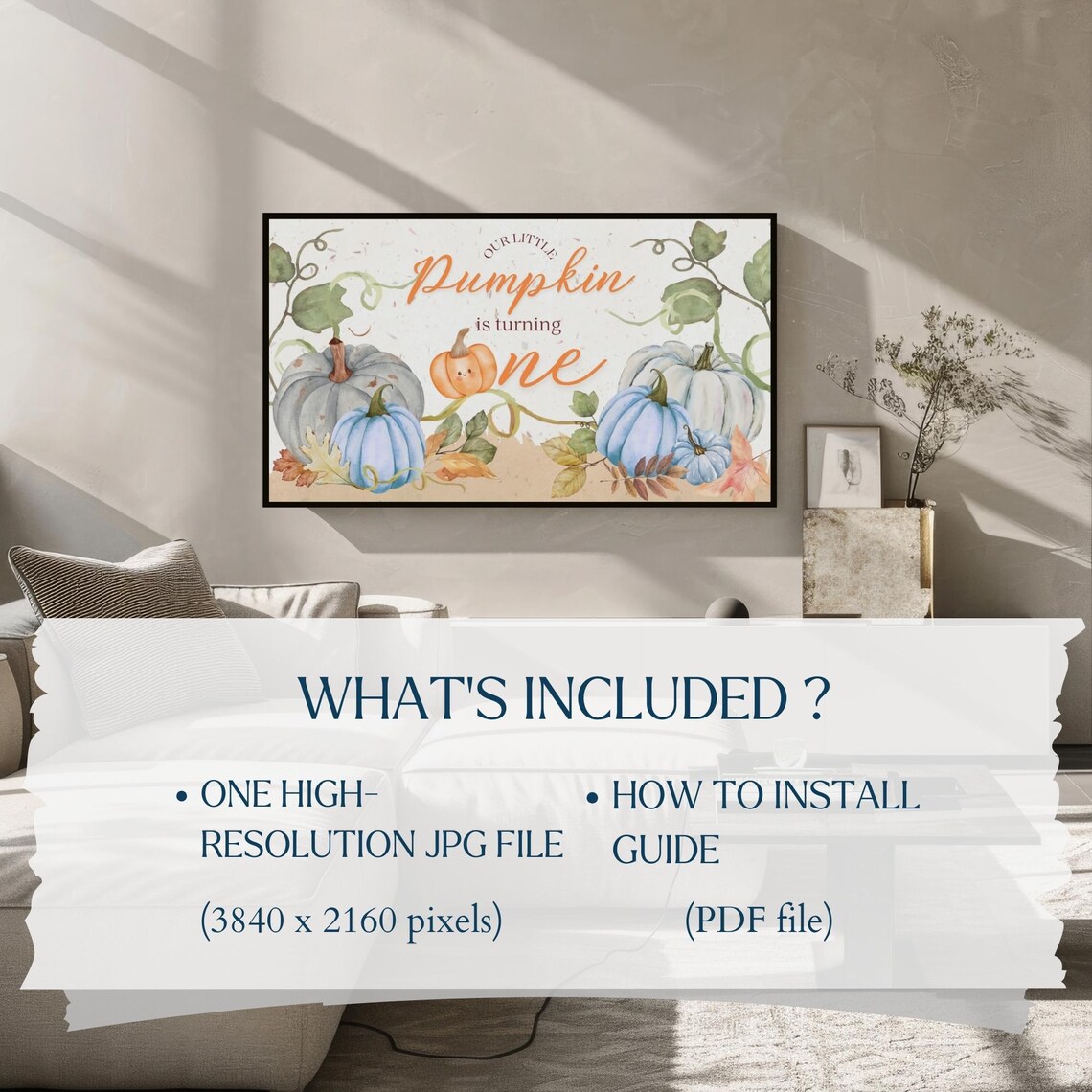 Our Little Pumpkin Blue Watercolor First Birthday Frame TV Poster - Image 2