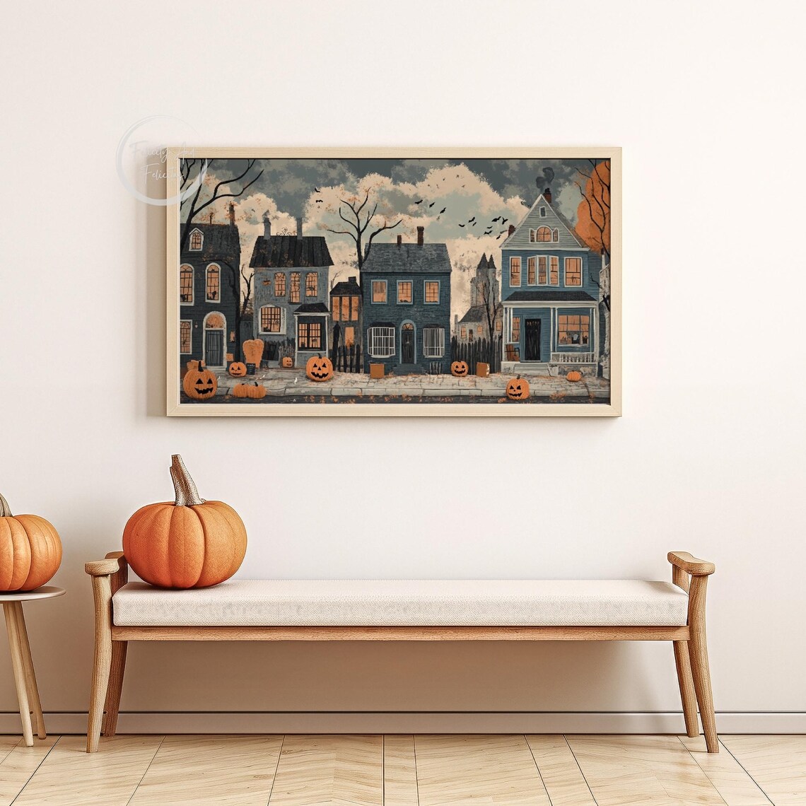 Haunted Halloween Street with Jack O Lanterns Vintage Style Poster - Image 6