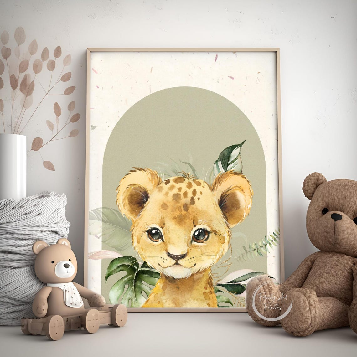 Safari Nursery Set Zebra Lion Cub Elephant Green Arches Wall Art - Image 6