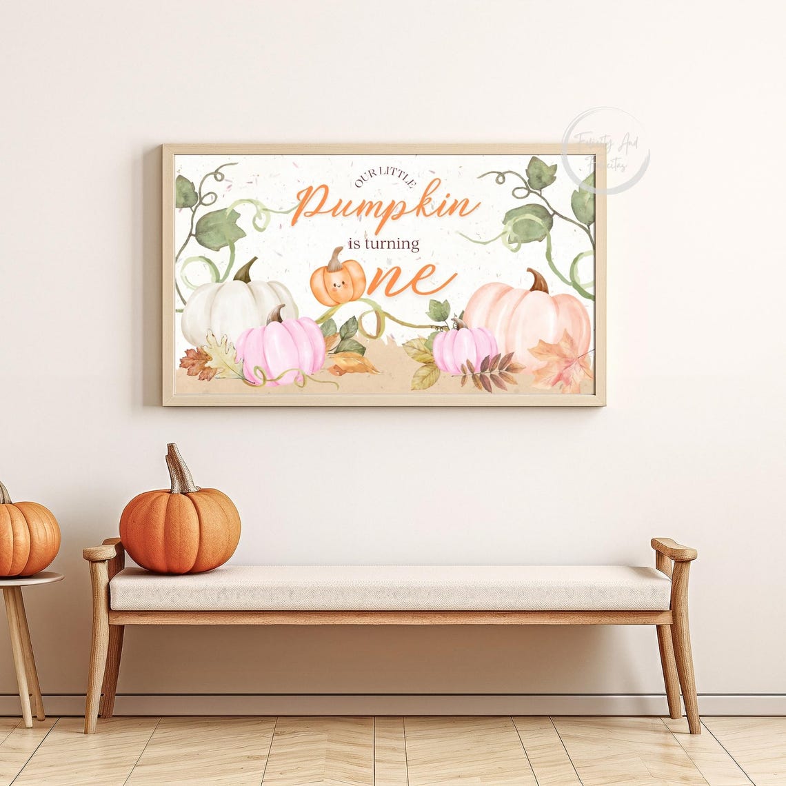 Our Little Pumpkin First Birthday Watercolor Pink Frame TV Poster - Image 4