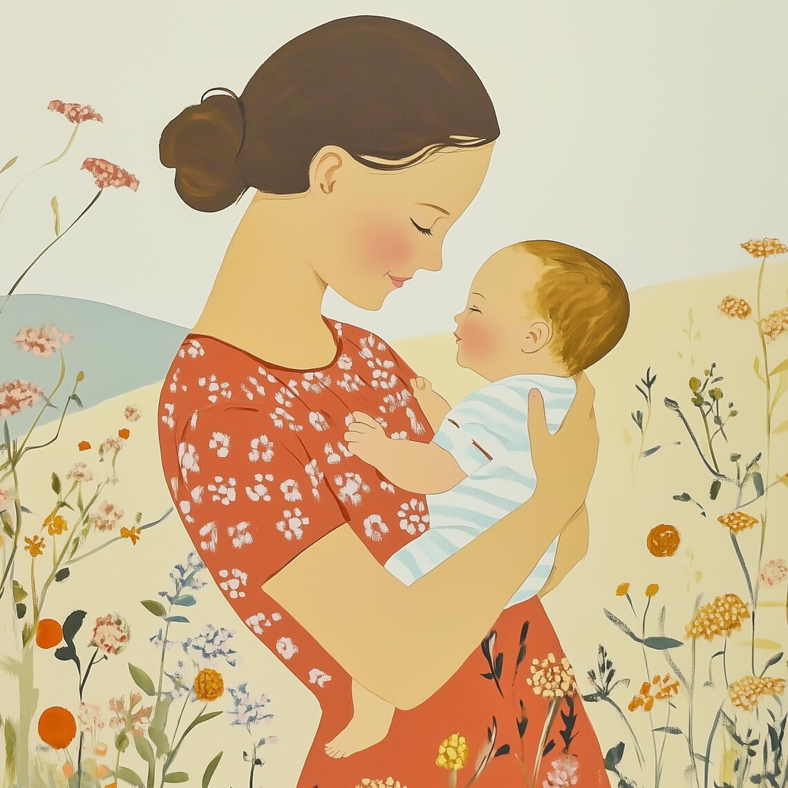 Mother and Baby Wildflower Meadow Sweet Nursery Motherhood Wall Art - Image 6