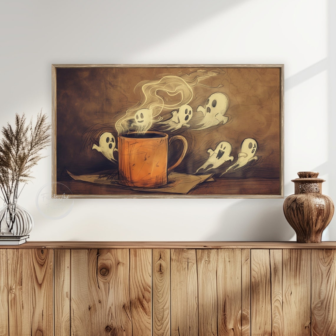 Funny Halloween Ghost Frame Tv Art Cute Ghost Coffee Mug Frame Tv Art Spooky Season Screensaver - Image 6