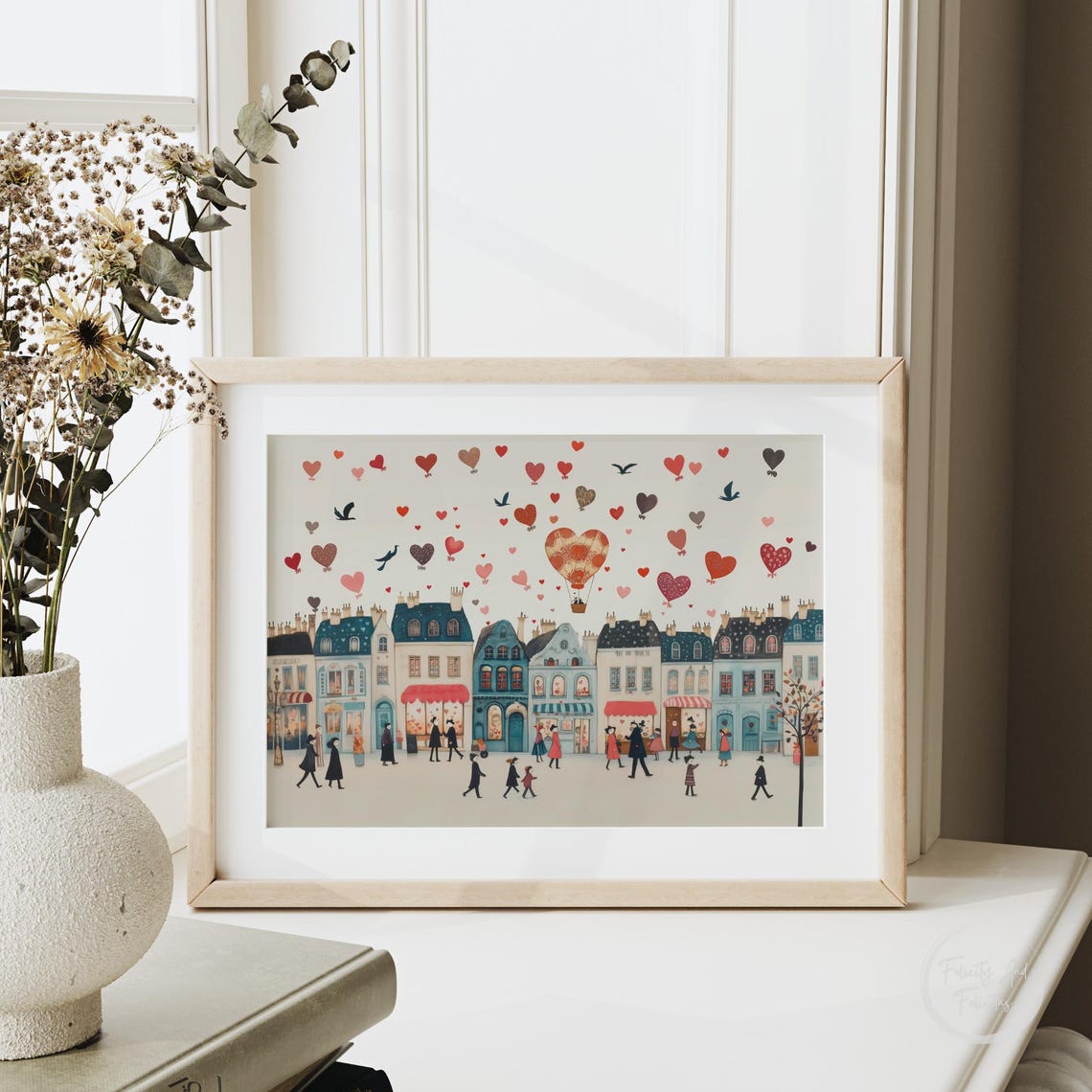 Floating Hearts Street Scene Instant Download Info Card Wall Art - Image 4
