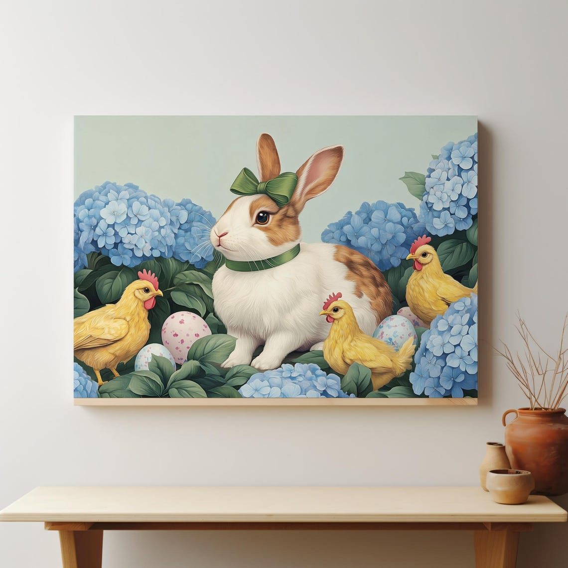 Sweet Easter Bunny With Chicks Eggs Blue Hydrangea Spring Poster - Image 4