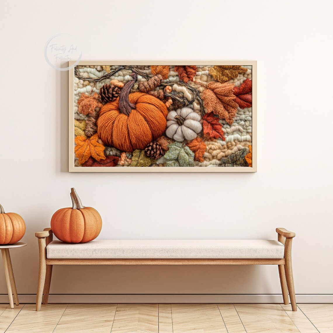 Woven Yarn Pumpkin Autumn Leaves Textured Fiber Art Fall Poster - Image 6