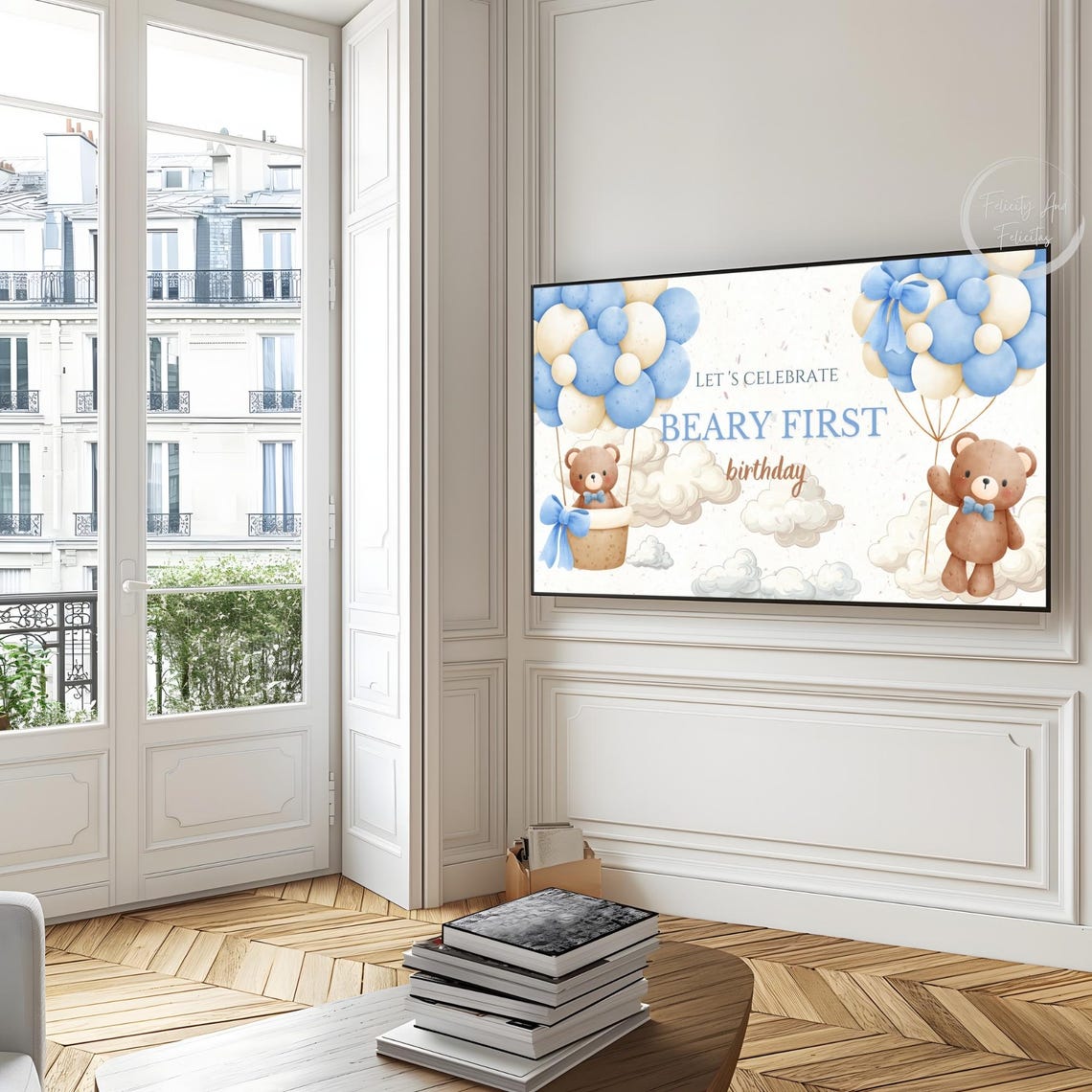 Beary First Birthday Teddy Bears Balloons Party Banner Poster - Image 4