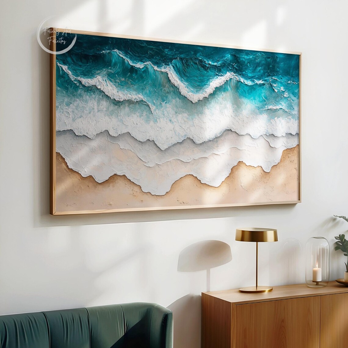 Textured Blue Ocean Waves Impasto Coastal Seascape Abstract Frame TV Art Poster - Image 4
