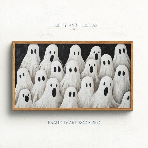 Crowd of Cute White Sheet Ghosts on Black Background Art Poster