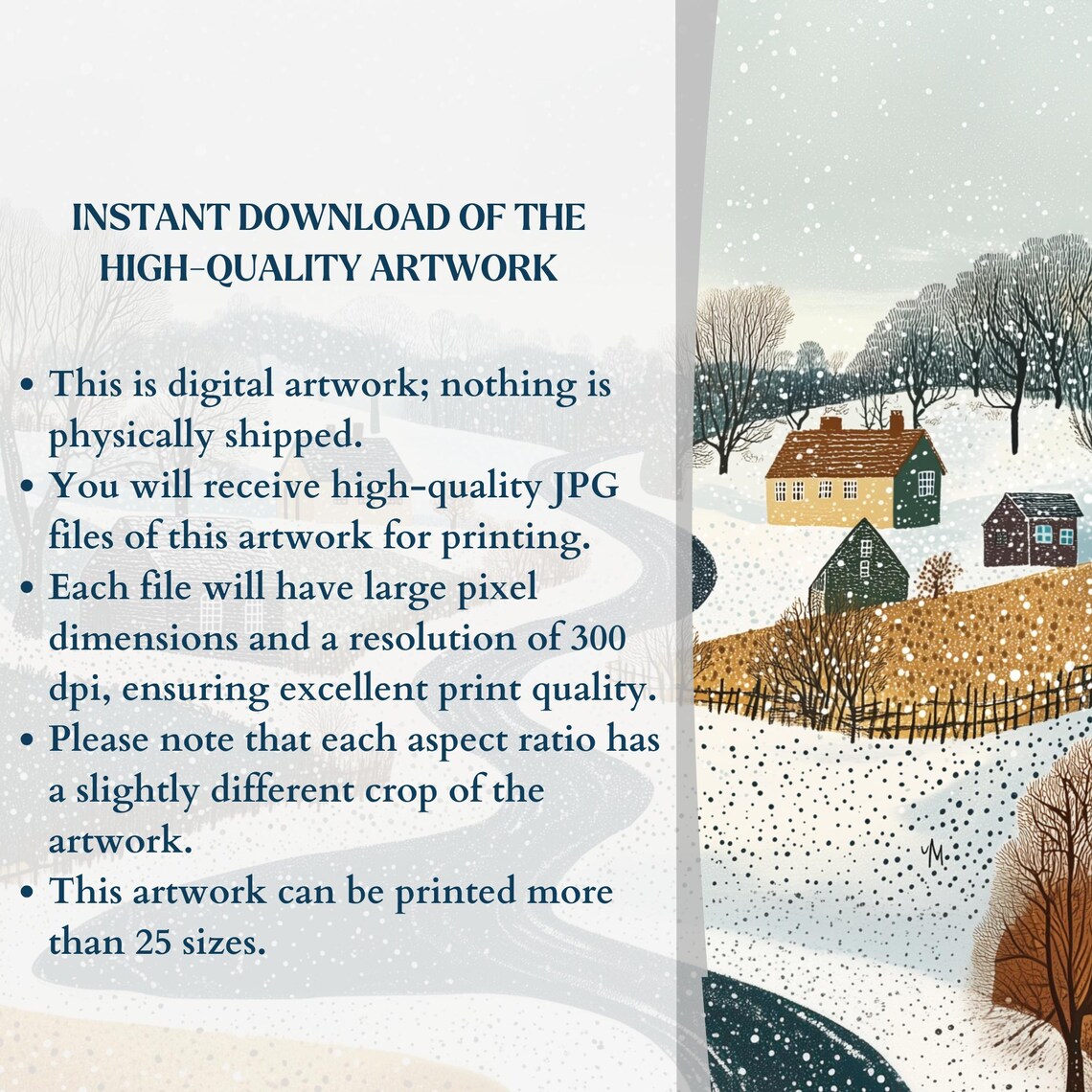 Snowy Country Road Winter Village Cottages Folk Textured Wall Art - Image 3