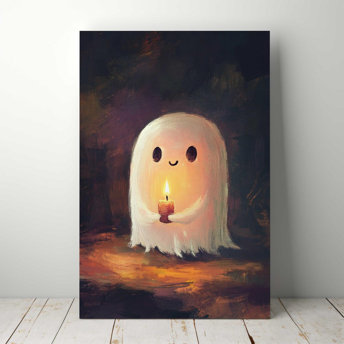 Cute Smiling Ghost Holding a Candle in the Dark Night Poster - Image 5