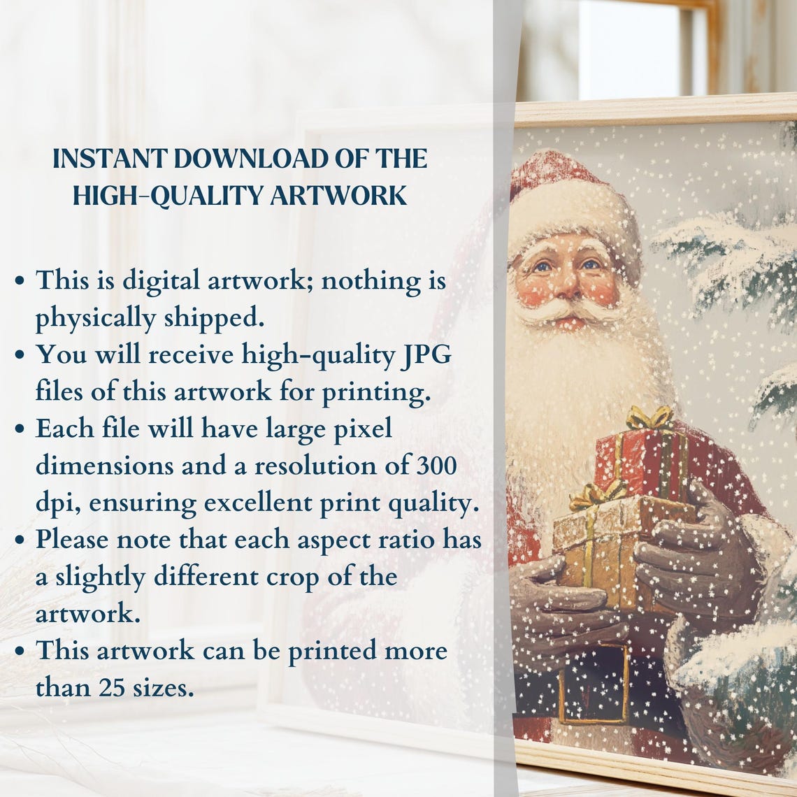 Vintage Santa Claus Holding Gifts by Snowy Christmas Tree Poster - Image 2