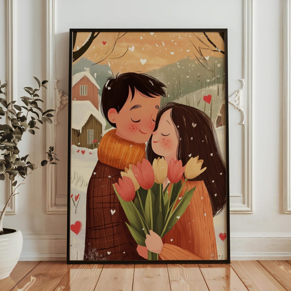 Romantic Valentines Day Wall Art Cute Valentines Day Art Valentines Day Painting Couple - Image 6