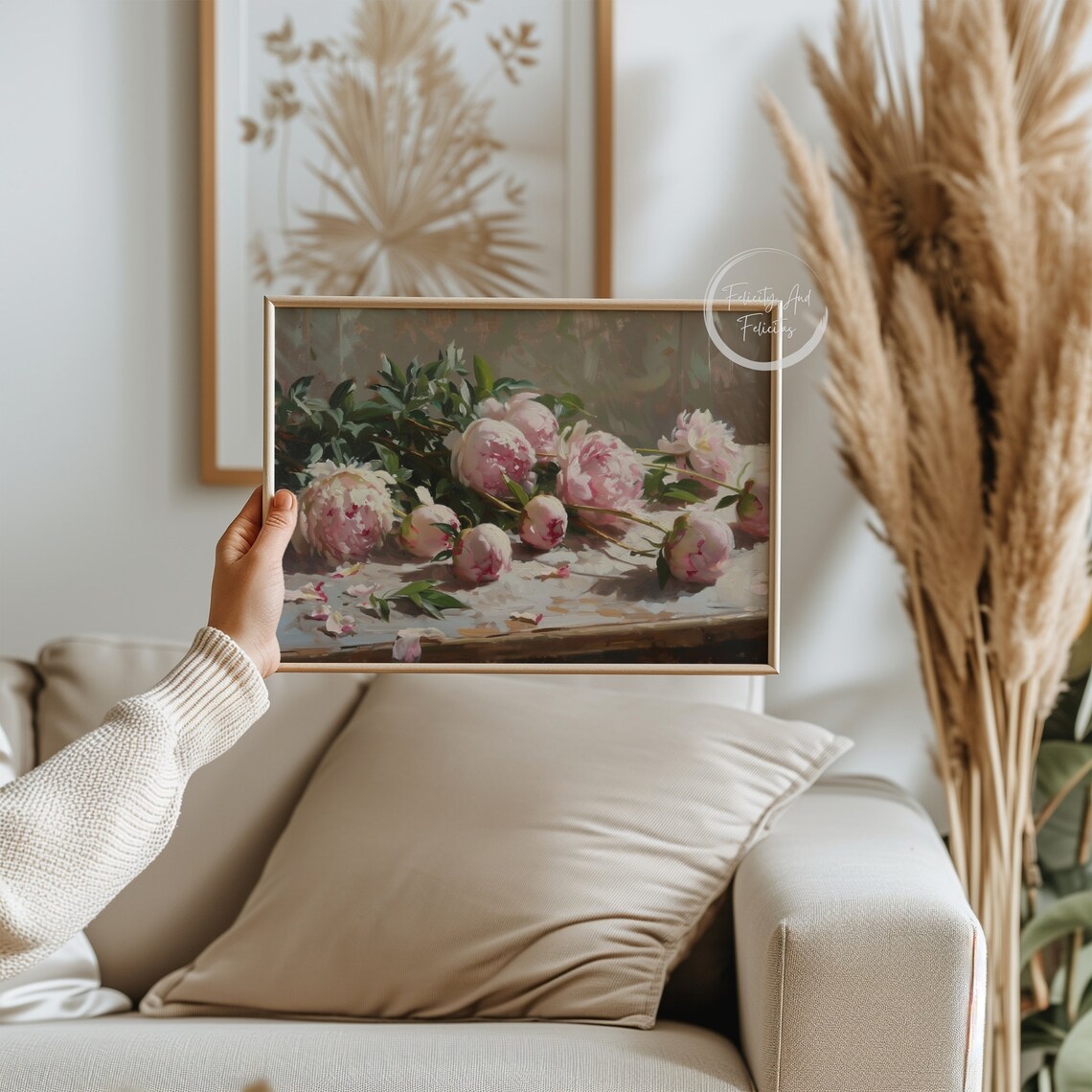 Pink Peonies Vintage Oil Painting Floral Still Life Art Poster - Image 2