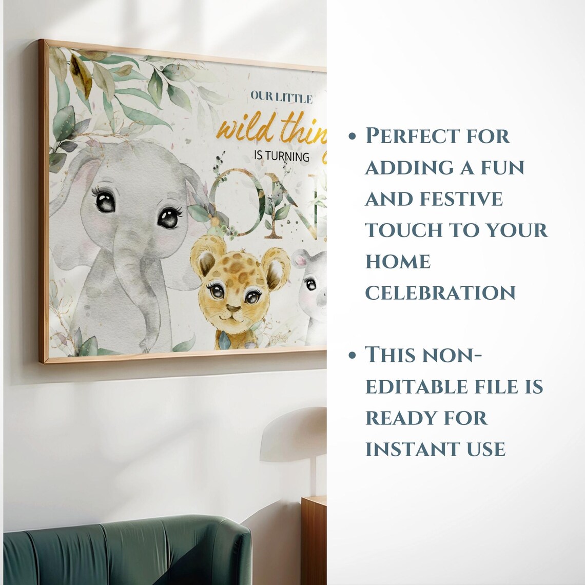Our Little Wild Thing Is Turning One Safari Animals Sign Poster - Image 6