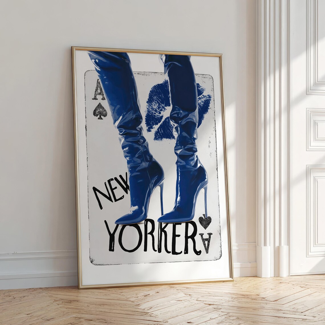 New Yorker Ace Of Spades Blue Patent Leather Boots Fashion Poster
