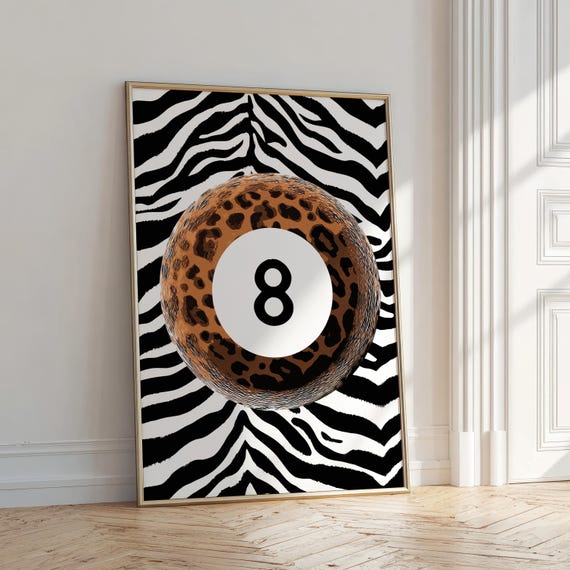 Eight Ball Leopard Print Wall Art College Apartment Decor Zera Stripes Funky Home Cool Girl Living Room