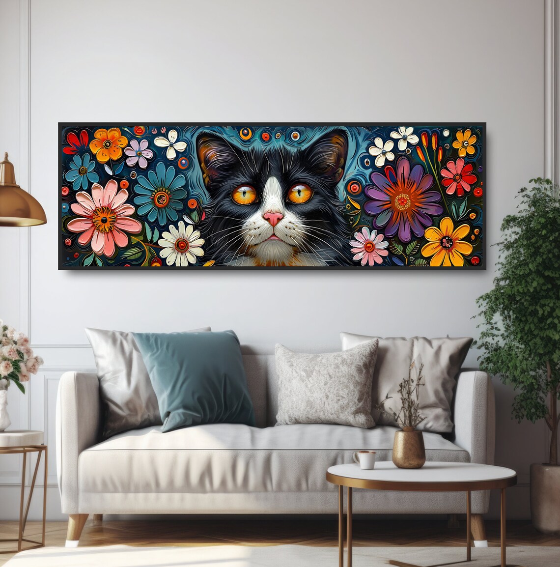 Mexican Folk Art Black Cat Colorful Flowers Psychedelic Garden Poster - Image 5