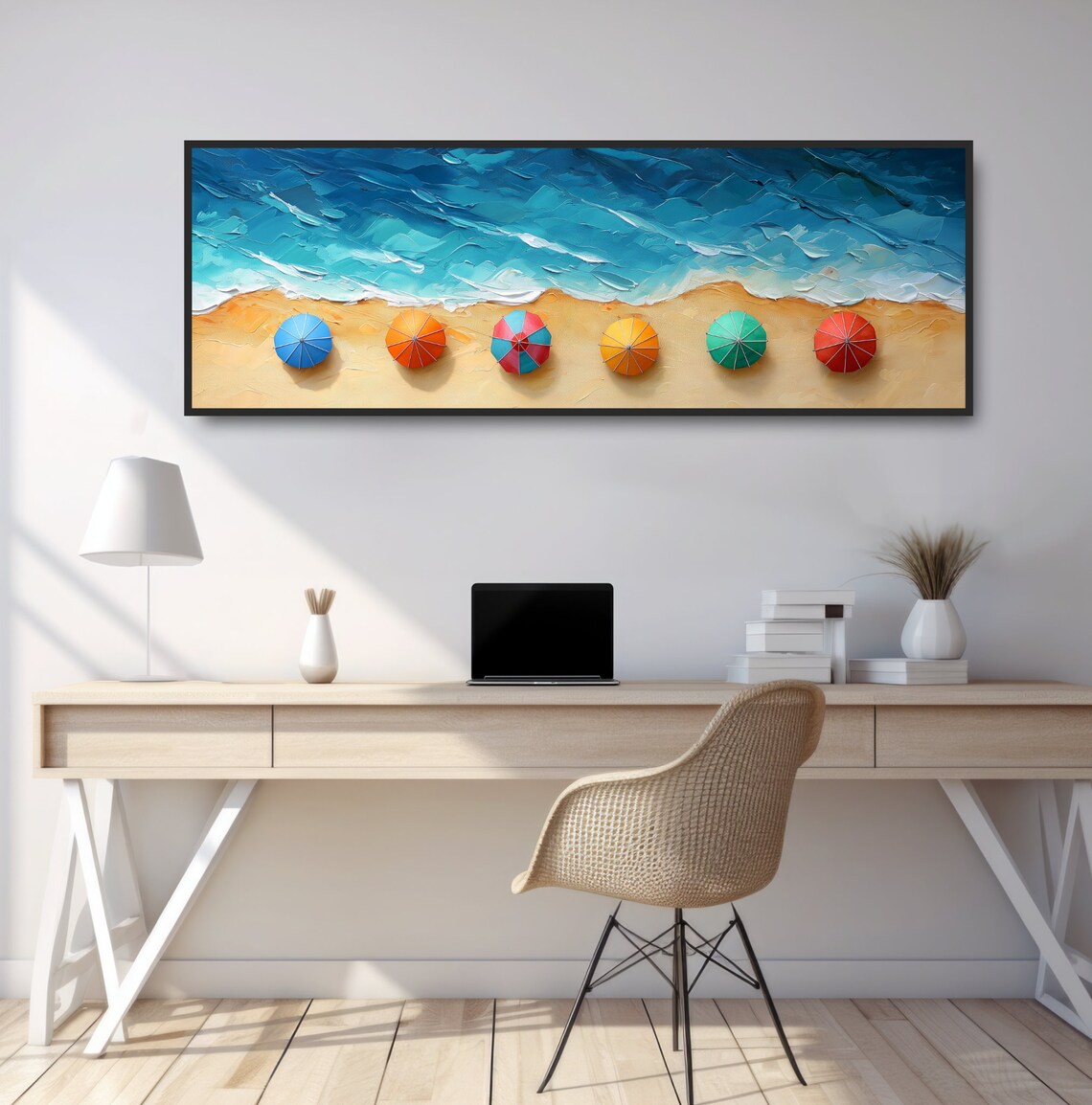 Birdseye Beach Umbrella Oil Painting Art Print - Image 2