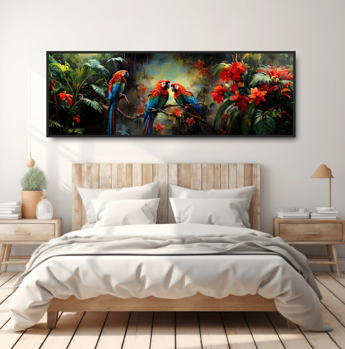 Rainforest Scarlet Macaw Parrots, Tropical Art Print - Image 4
