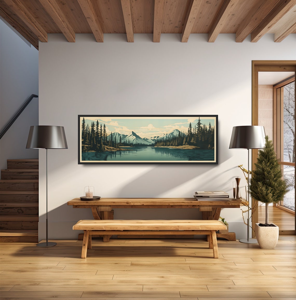 Alpine Mountain Lake Vintage Lithograph Pine Forest Travel Poster - Image 2