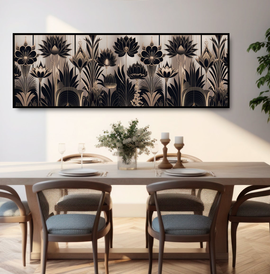 Art Deco Black Gold Floral Pattern Luxury Vintage Glam Wall Poster - Image 3