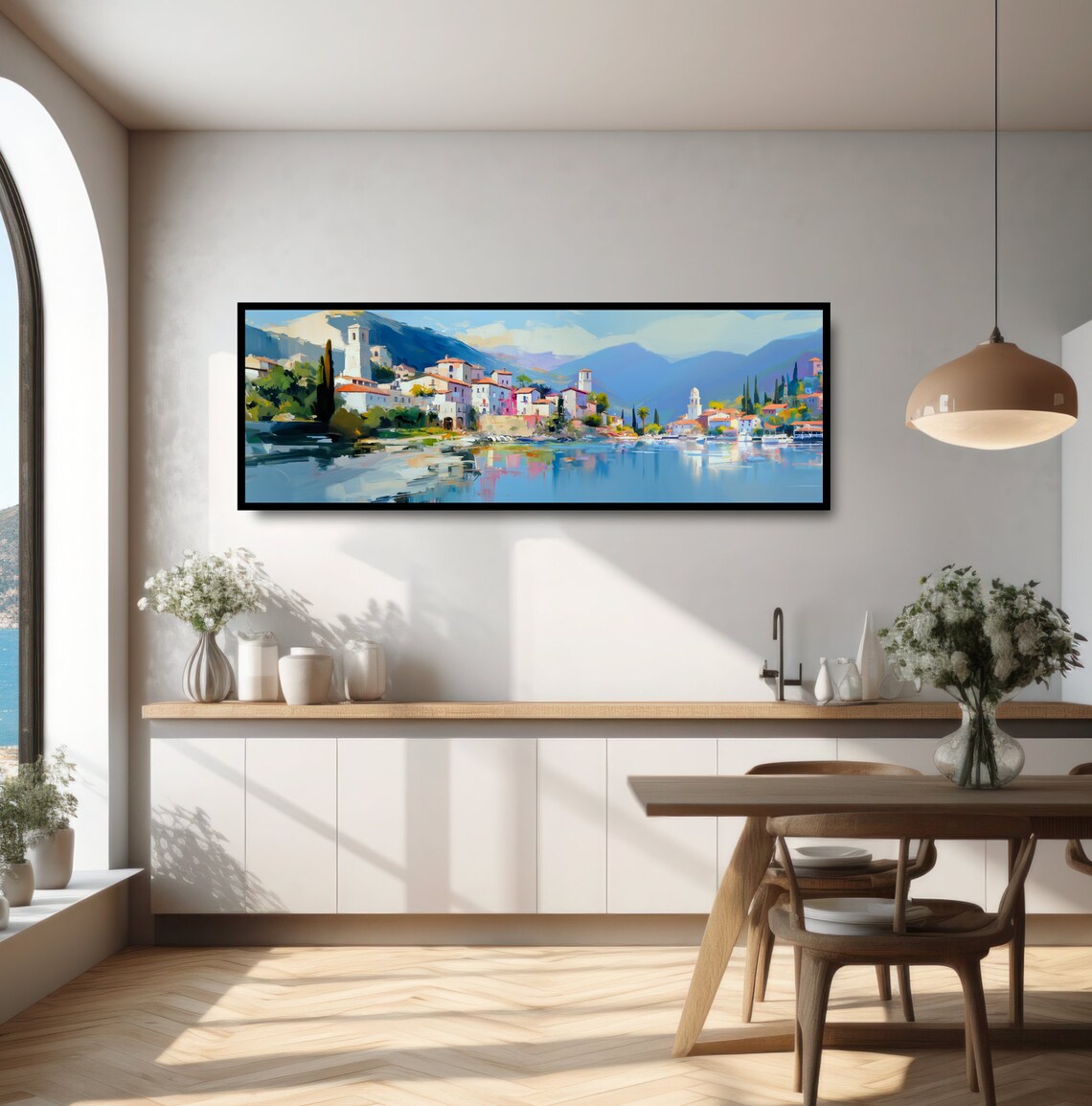 Italian Seaside Village, Mediterranean Oil Painting Print - Image 4