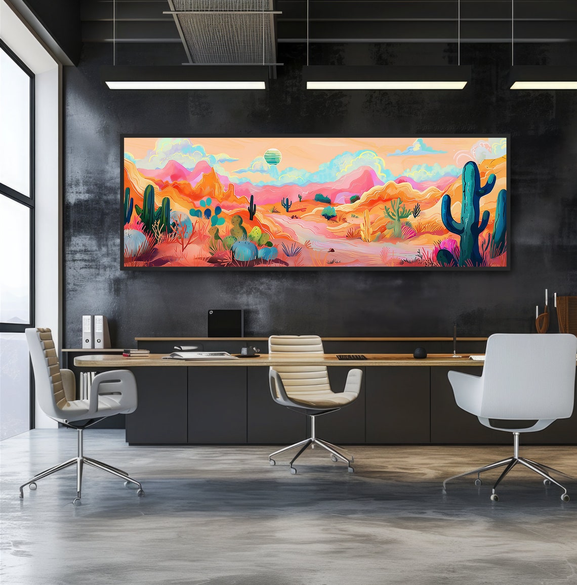 Colorful Desert Cactus Panoramic Pop Art Neon Saguaro Landscape Poster - Image 2