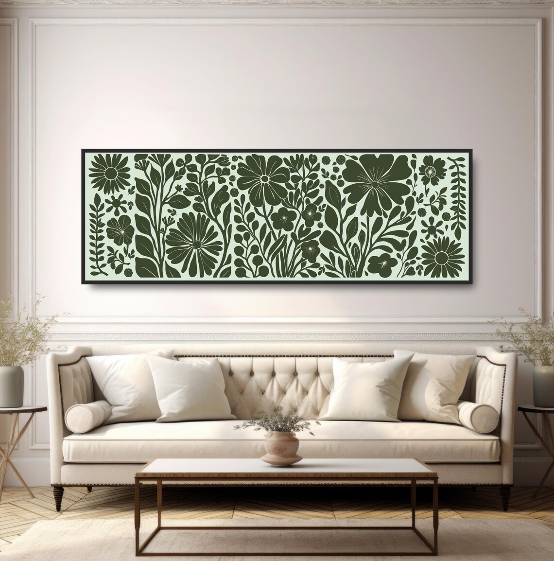 Green Botanical Floral Pattern Midcentury Folk Minimalist Wall Art - Image 5
